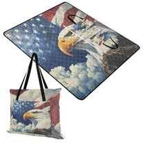 Extra Large Picnic Beach Blanket Waterproof Sand Proof Portable Outdoor Mat American Flag and Eagle 60x80