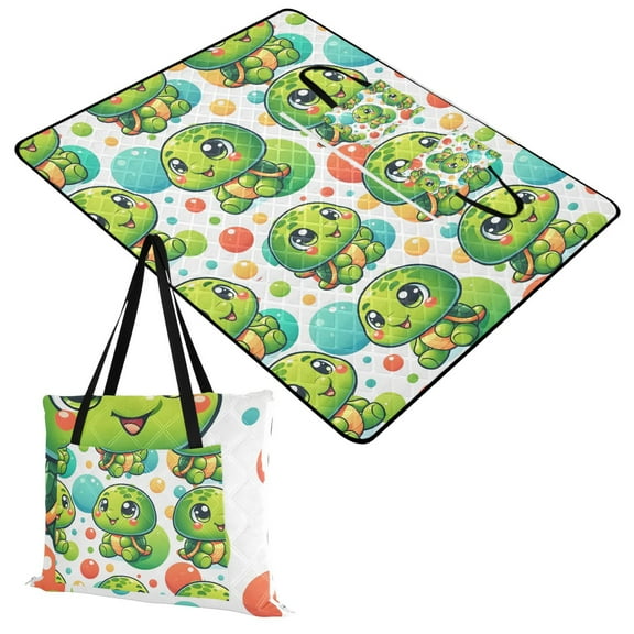 Extra Large Picnic Beach Blanket Waterproof Sand Proof Portable Outdoor Mat Baby Turtle and Ball 60x80