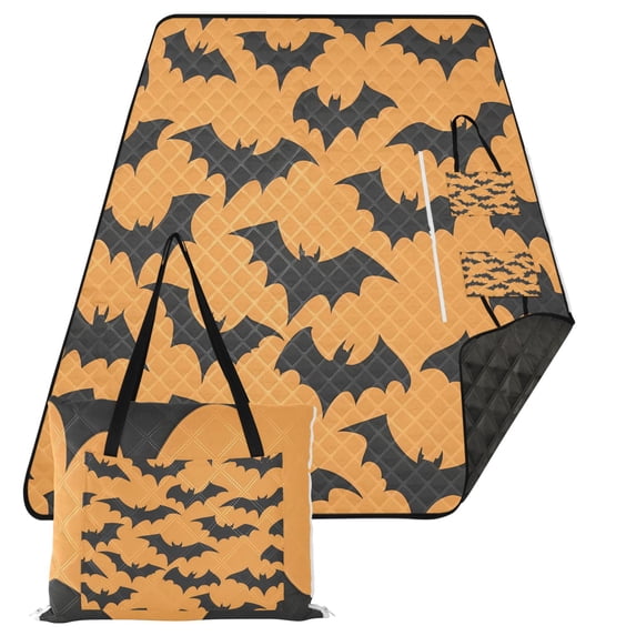 Extra Large Picnic Beach Blanket Waterproof Sand Proof Portable Outdoor Mat Bats on Orange 80x118