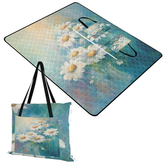 Extra Large Picnic Beach Blanket Waterproof Sand Proof Portable Outdoor Mat Beautiful Painting Of Daisies 60x80