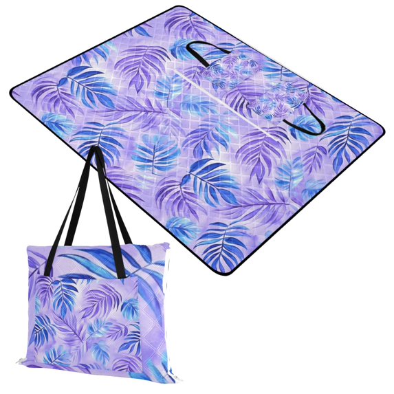 Extra Large Picnic Beach Blanket Waterproof Sand Proof Portable Outdoor Mat Blue Purple Palm Leaves 60x80