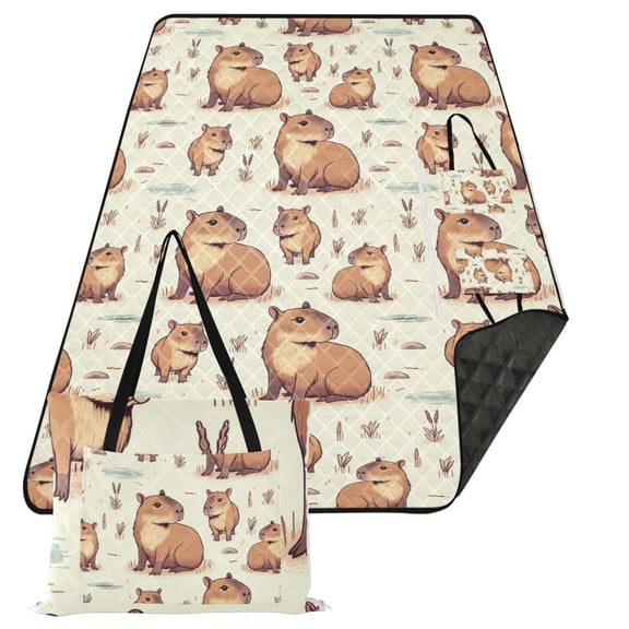 Extra Large Picnic Beach Blanket Waterproof Sand Proof Portable Outdoor Mat Capybara Animal and Plant 80x118