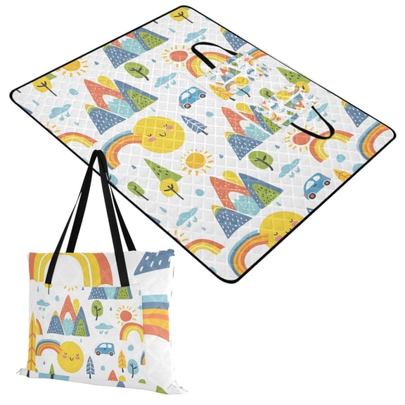 Extra Large Picnic Beach Blanket Waterproof Sand Proof Portable Outdoor Mat Car Mountain Sun Tree Rainbow 60x80