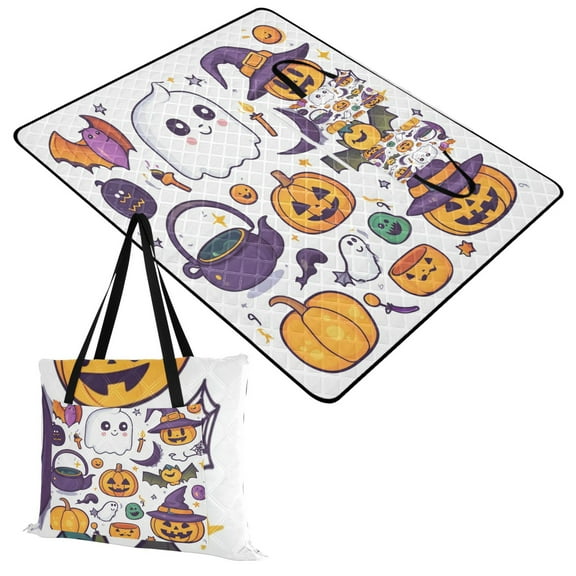 Extra Large Picnic Beach Blanket Waterproof Sand Proof Portable Outdoor Mat Cartoon Ghost Pumpkin Bats 60x80