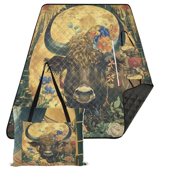 Extra Large Picnic Beach Blanket Waterproof Sand Proof Portable Outdoor Mat Cattle Flower Moon 80x118