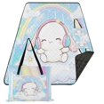 thumbnail image 1 of Extra Large Picnic Beach Blanket Waterproof Sand Proof Portable Outdoor Mat Cinnamoroll Sit on Cloud Wear Headphone 80x118, 1 of 9