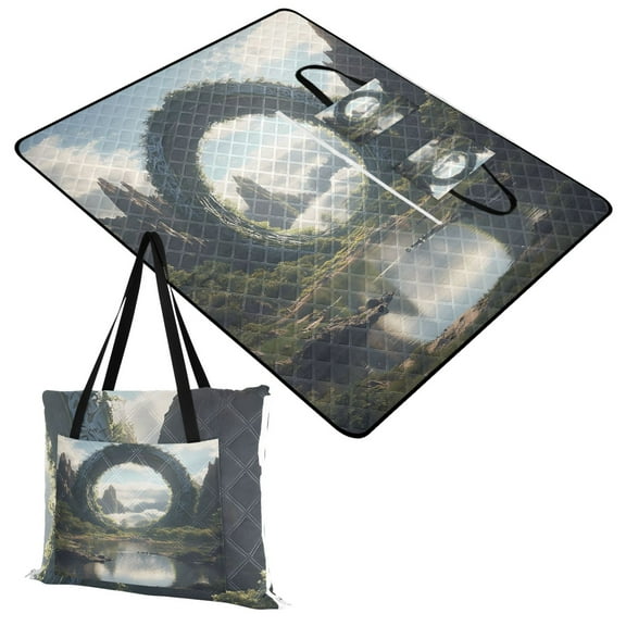 Extra Large Picnic Beach Blanket Waterproof Sand Proof Portable Outdoor Mat Circle Gate in Mountains 60x80