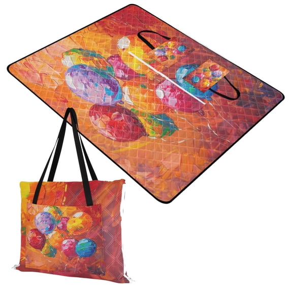 Extra Large Picnic Beach Blanket Waterproof Sand Proof Portable Outdoor Mat Colorful Balloons Fly 60x80