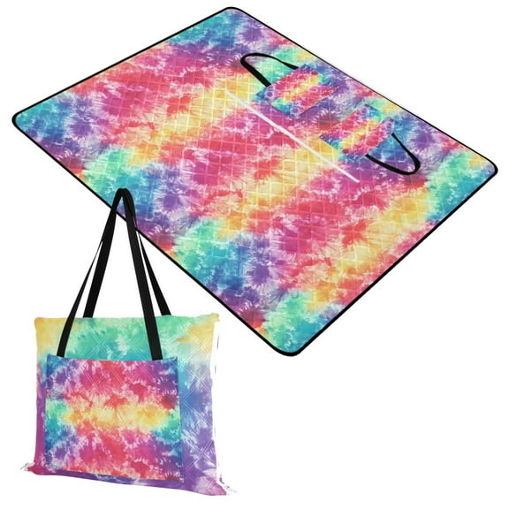 Extra Large Picnic Beach Blanket Waterproof Sand Proof Portable Outdoor Mat Colorful Tie Dye 60x80