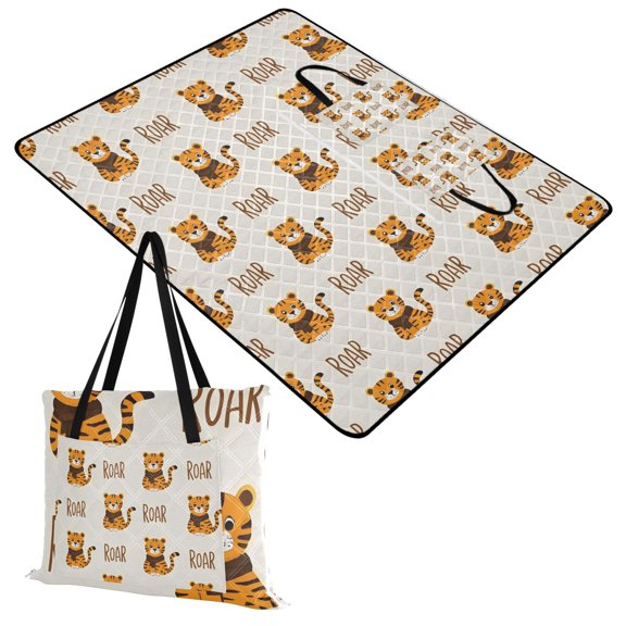 Extra Large Picnic Beach Blanket Waterproof Sand Proof Portable Outdoor Mat Cute Cartoon Playful Tiger 60x80