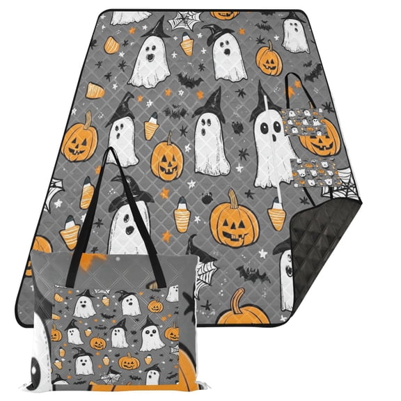 Extra Large Picnic Beach Blanket Waterproof Sand Proof Portable Outdoor Mat Cute Ghost Pumpkin Star 80x118