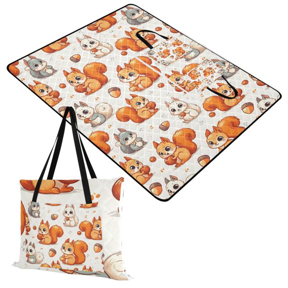 Extra Large Picnic Beach Blanket Waterproof Sand Proof Portable Outdoor Mat Cute Squirrel Hold Pine Nut 60x80