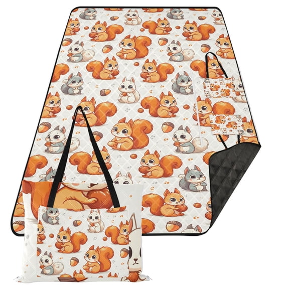 Extra Large Picnic Beach Blanket Waterproof Sand Proof Portable Outdoor Mat Cute Squirrel Hold Pine Nut 80x118