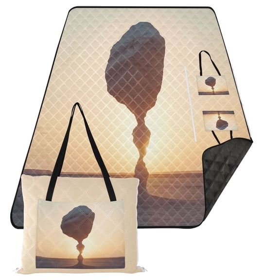 Extra Large Picnic Beach Blanket Waterproof Sand Proof Portable Outdoor Mat Desert Stone Landscape 80x118