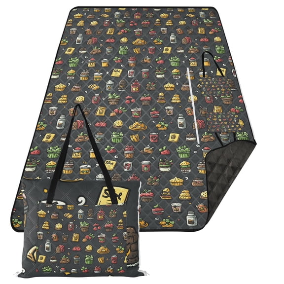 Extra Large Picnic Beach Blanket Waterproof Sand Proof Portable Outdoor Mat Drink Strawberries Cake 80x118