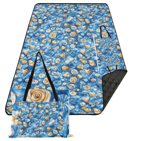 Extra Large Picnic Beach Blanket Waterproof Sand Proof Portable Outdoor Mat Fantastic Shells on Sea 80x118