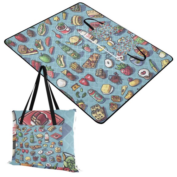 Extra Large Picnic Beach Blanket Waterproof Sand Proof Portable Outdoor Mat Fruits Drinks Food 60x80