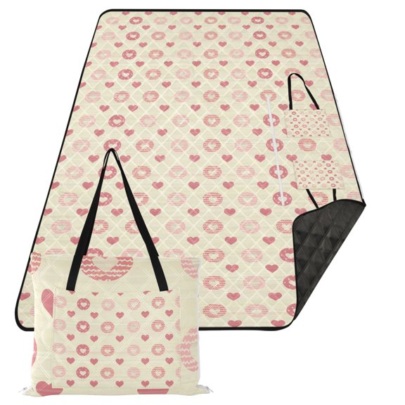 Extra Large Picnic Beach Blanket Waterproof Sand Proof Portable Outdoor Mat Heart and Circle 80x118