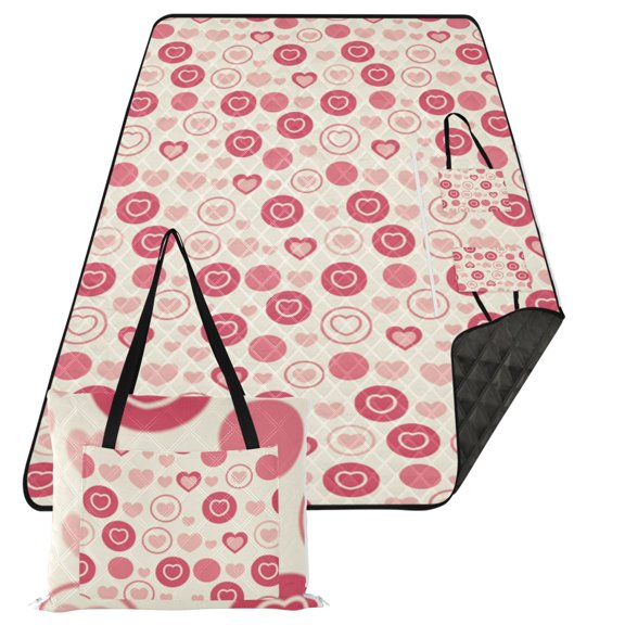 Extra Large Picnic Beach Blanket Waterproof Sand Proof Portable Outdoor Mat Heart on Circle 80x118