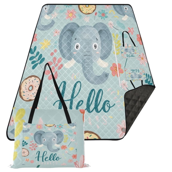Extra Large Picnic Beach Blanket Waterproof Sand Proof Portable Outdoor Mat Hello Elephants Face 80x118