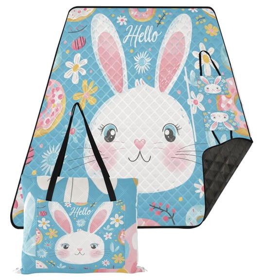 Extra Large Picnic Beach Blanket Waterproof Sand Proof Portable Outdoor Mat Hello Rabbit Face 80x118