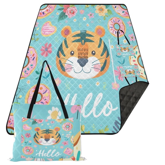 Extra Large Picnic Beach Blanket Waterproof Sand Proof Portable Outdoor Mat Hello Tiger Face 80x118