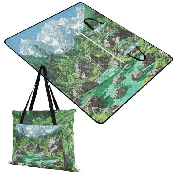 Extra Large Picnic Beach Blanket Waterproof Sand Proof Portable Outdoor Mat Lake in Mountains 60x80