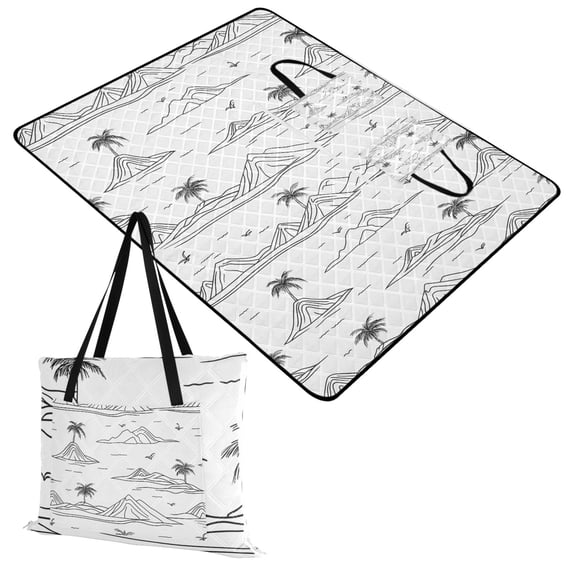 Extra Large Picnic Beach Blanket Waterproof Sand Proof Portable Outdoor Mat Line Palm Tree Mountains 60x80