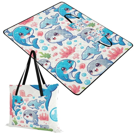 Extra Large Picnic Beach Blanket Waterproof Sand Proof Portable Outdoor Mat Lovely Dolphin and Coral 60x80