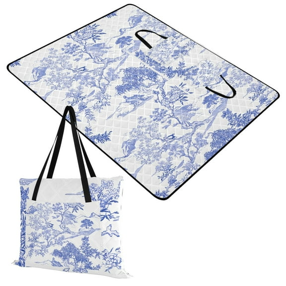 Extra Large Picnic Beach Blanket Waterproof Sand Proof Portable Outdoor Mat Mountains Trees Flowers Birds 60x80