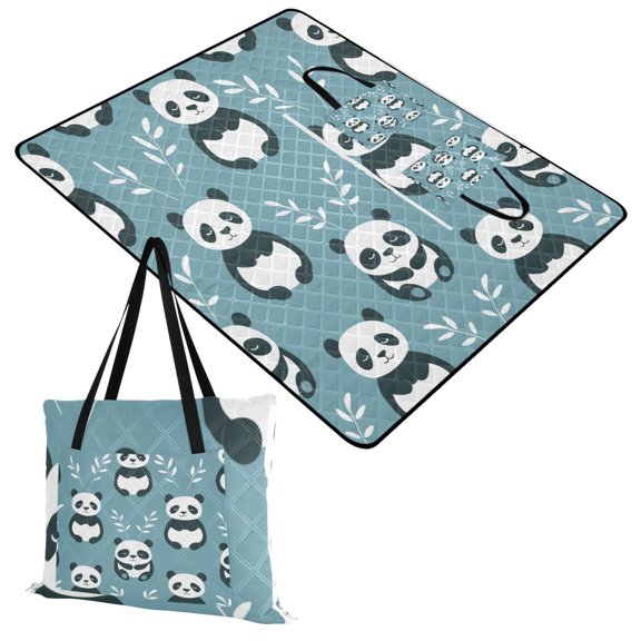 Extra Large Picnic Beach Blanket Waterproof Sand Proof Portable Outdoor Mat Pandas Sitting and Leaf 60x80