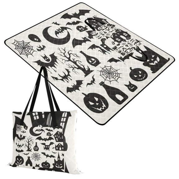 Extra Large Picnic Beach Blanket Waterproof Sand Proof Portable Outdoor Mat Pumpkins Bats Spiderweb Churches 60x80