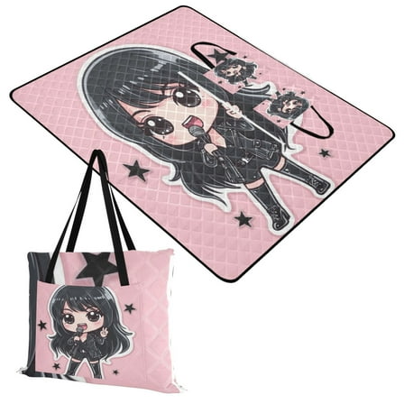 Extra Large Picnic Beach Blanket Waterproof Sand Proof Portable Outdoor Mat Rock and Roll Girl Singing 60x80