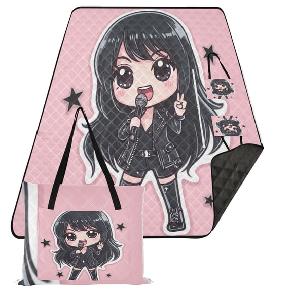 Extra Large Picnic Beach Blanket Waterproof Sand Proof Portable Outdoor Mat Rock and Roll Girl Singing 80x118