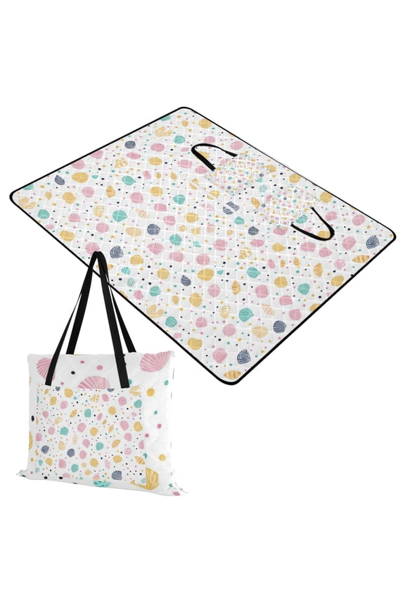 Extra Large Picnic Beach Blanket Waterproof Sand Proof Portable Outdoor Mat Seashells and Dots 60x80