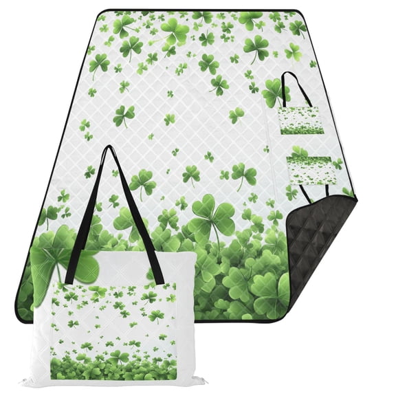 Extra Large Picnic Beach Blanket Waterproof Sand Proof Portable Outdoor Mat Shamrocks Floating in Air 80x118