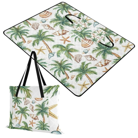 Extra Large Picnic Beach Blanket Waterproof Sand Proof Portable Outdoor Mat Shells Palm Trees Starfish 60x80