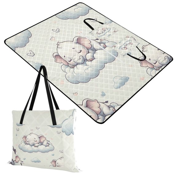 Extra Large Picnic Beach Blanket Waterproof Sand Proof Portable Outdoor Mat Sleeping Elephants on Clouds 60x80