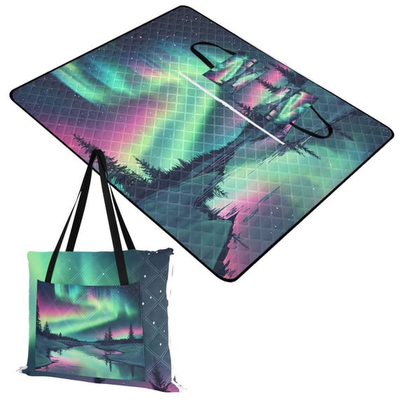 Extra Large Picnic Beach Blanket Waterproof Sand Proof Portable Outdoor Mat Snow Aurora 60x80