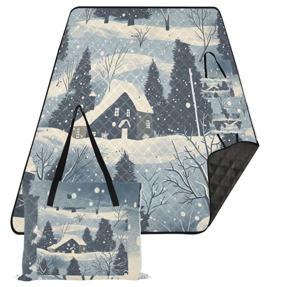 Extra Large Picnic Beach Blanket Waterproof Sand Proof Portable Outdoor Mat Snow House Tree 80x118