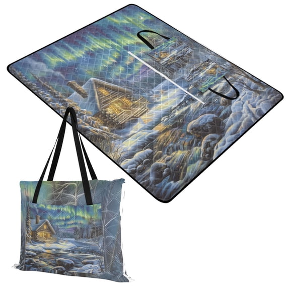 Extra Large Picnic Beach Blanket Waterproof Sand Proof Portable Outdoor Mat Snow Room and Aurora 60x80