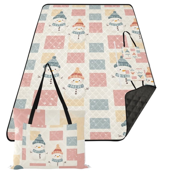 Extra Large Picnic Beach Blanket Waterproof Sand Proof Portable Outdoor Mat Snowman and Block 80x118