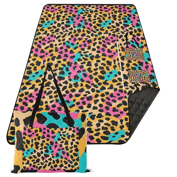 Extra Large Picnic Beach Blanket Waterproof Sand Proof Portable Outdoor Mat Soft Color Leopard Print 80x118