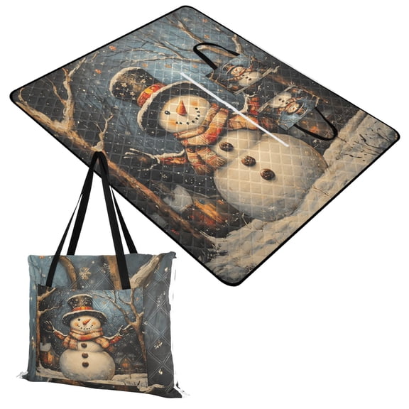 Extra Large Picnic Beach Blanket Waterproof Sand Proof Portable Outdoor Mat Winter Snowman 60x80