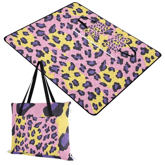 Extra Large Picnic Beach Blanket Waterproof Sand Proof Portable Outdoor Mat Yellow Purple Leopard 60x80