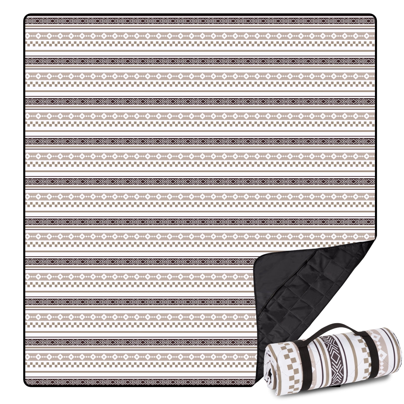 Extra Large Picnic Blanket(79 "x 82"), 3-Layer Thickening Waterproof Camping Blanket, Sandproof Picnic Blanket for Beach, Machine Washable, Wear-Resistant, Soft and Comfortable (Boho Brown)