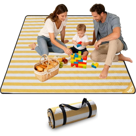 Extra Large Picnic Blanket 80"x80" Waterproof Outdoor Mat for Beach, Park, Grass, Lawn, Camping, Sandproof & Foldable, Perfect Wedding Registry Gift, Portable Rug for Family Picnics