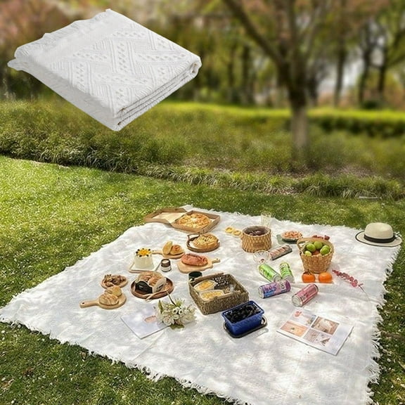 Extra Large Picnic Blanket 80x80 Inches | Waterproof Outdoor Mat for Beach Camping | Foldable & Machine Washable | Fits 4-8 Adults | White
