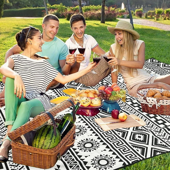 Extra Large Picnic Blankets Waterproof Foldable (80 "x 80") Beach Blanket Waterproof Sandproof,3-Layer Thicking Mat Outdoor Packable Camping Blanket(Bohemian)