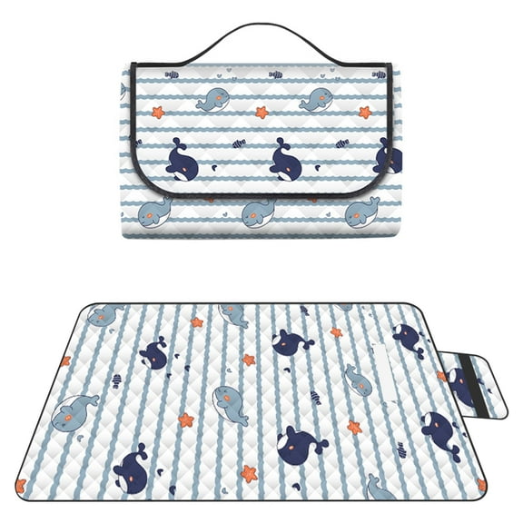 Extra Large Picnic Outdoor Blanket, 80''x80'' Waterproof Foldable Blankets Picnic Mat for Beach, Camping Grass Lawn Park Accessories Cute Couple Gifts Ideas Wedding Registry (Marine Animal Pattern)